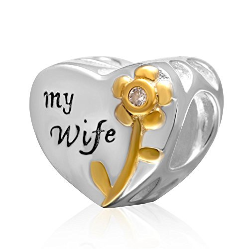 My Wife Charm 925 Sterling Silver Rose Anniversary Beads fit for DIY Charms Bracelets