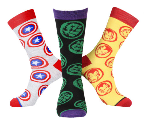 Marvel Avengers Iron Man Captain America Hulk Socks Men's Superhero Logo 3 Pack Mid-Calf Adult Crew Socks