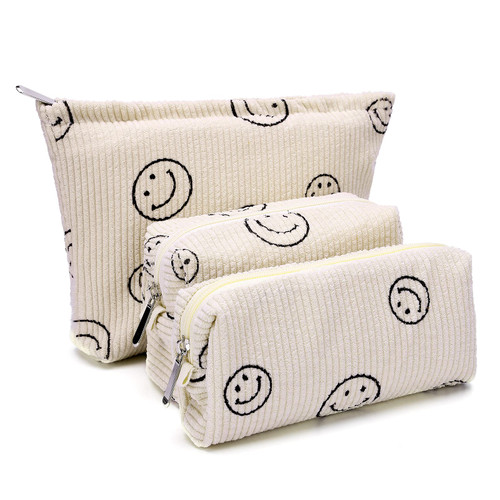 TBOLINE 3Pcs Smiling Face Makeup Bag, Cute Corduroy Cosmetic Bag, Aesthetic Women Makeup Bag for Purses, cute Dots Makeup Pouch Travel Toiletry Organizer with Zipper for Women TBOLINE 3Pcs Smiling Face Makeup Bag, Cute Corduroy Cosmetic Bag, Aesthetic Women Makeup Bag for Purses, cute Dots Makeup Pouch Travel Toiletry Organizer with Zipper for Women