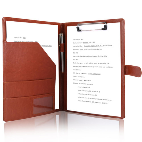 Tiankool Padfolio Portfolio Folder Binder -Faux Leather Portfolio Folder with Cover for A4 Notepad Holder, Business Portfolio for Resume, Legal Pad, Interview, Letter-size Padfolio for Women/Men,Brown