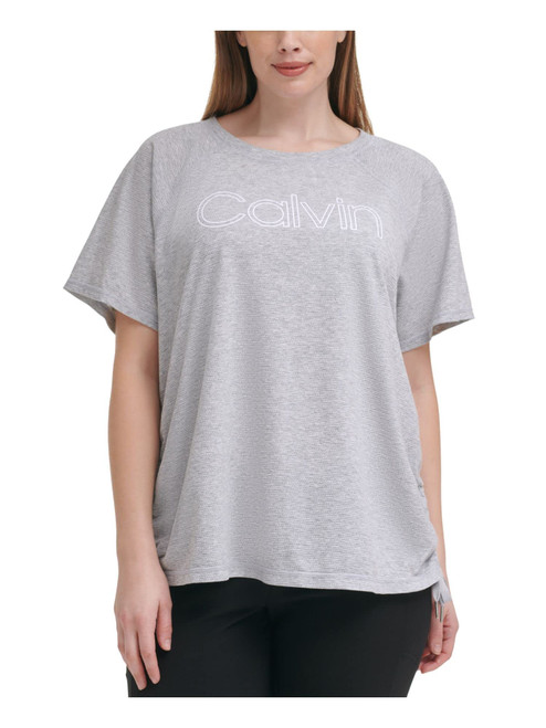 Calvin Klein Performance Womens Gray Logo Graphic Short Sleeve Crew Neck Active Wear Top Plus 3X
