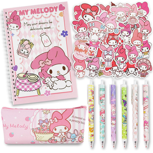 Koiswim Kawaii School Supplies, Cute Stationary Set, Back to School Gift for Girls Including Spiral Journal Notebook, Black Rollerball Pens, Pencil Cse, Stickers