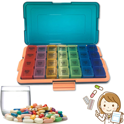 Weekly Pill Organizer 4 Times a Day, Portable Weekly Pill Box Case Dispenser? Weekly Travel Medicine Box Daily Pill Organizer Pill Box 7 Day to Hold Medicine/Vitamin/Supplement(Blue)