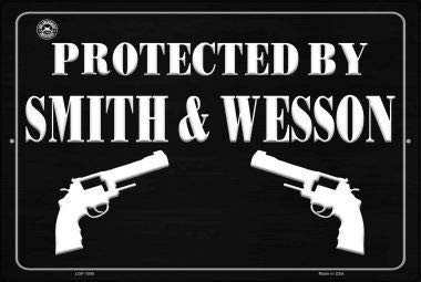 Protected by Smith and Wesson Retro Vintage Metal Tin Signs Rustic Wall Art Sign,12x8 Inches