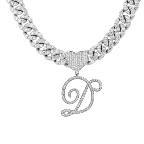 BLBLJERY D Initial Necklaces Silver Cuban Link Chain for Women Iced Out Chain with Heart Letter Pendants Custom Chain Name Necklace Hip Hop Jewelry Gift