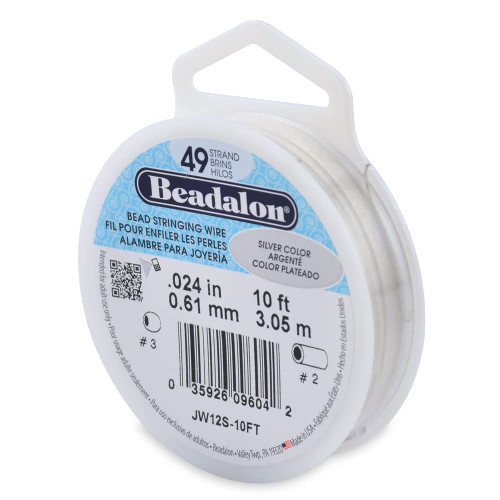 Beadalon 49 Strand Bead Stringing Wire.024 in / 0.61 mm, Silver Color, 10 ft / 3.1 m