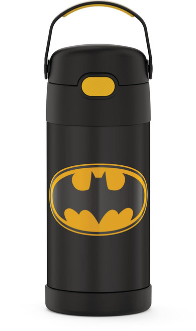 THERMOS FUNTAINER 12 Ounce Stainless Steel Vacuum Insulated Kids Straw Bottle, Batman