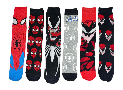 Hyp Spiderman Venom Carnage Marvel Comics Character Men's Crew Socks 6 Pair Pack Hyp Spiderman Venom Carnage Marvel Comics Character Men's Crew Socks 6 Pair Pack