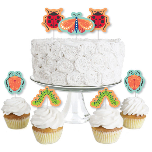 Big Dot of Happiness Buggin' Out - Dessert Cupcake Toppers - Bugs Birthday Party Clear Treat Picks - Set of 24