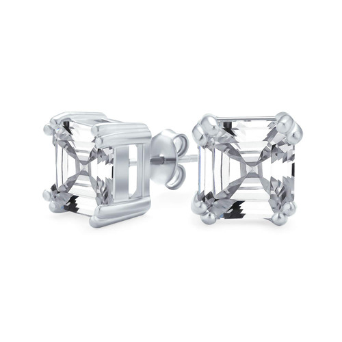 1CT Solitaire Square Asscher Cut CZ Prong Set Cubic Zirconia Stud Earrings For Women .925 Sterling Silver