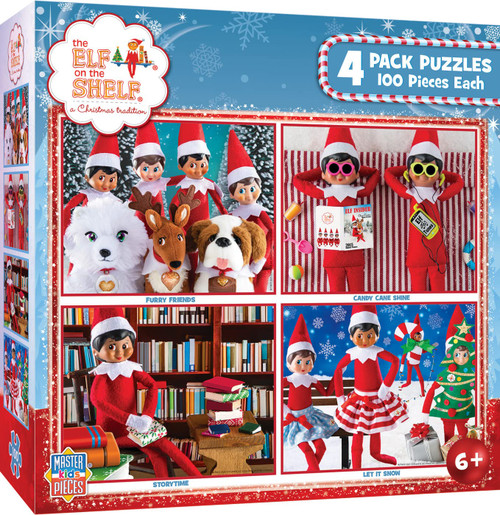 MasterPieces Puzzle Set - 4-Pack 100 Piece Jigsaw Puzzle for Kids - Elf on the Shelf 4-Pack - 8"x10"