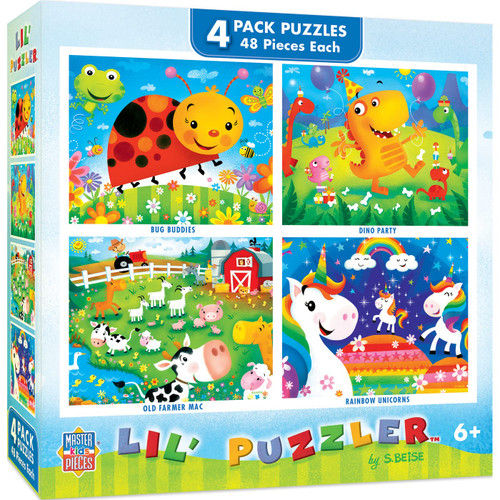Baby Fanatic MasterPieces Puzzle Set - 4-Pack 100 Piece Jigsaw Puzzle for Kids - Lil Puzzler 4-Pack - 8"x10"