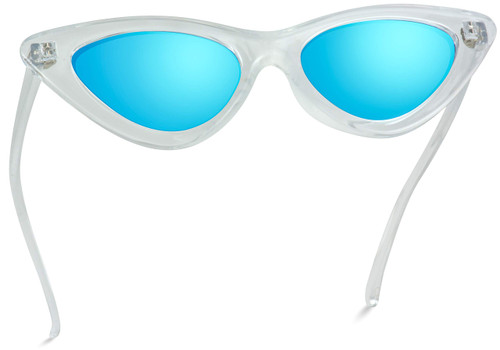 WearMe Pro - Retro Vintage Tinted Lens Cat Eye Sunglasses (Clear Frame/Mirror Blue Lens, 51)