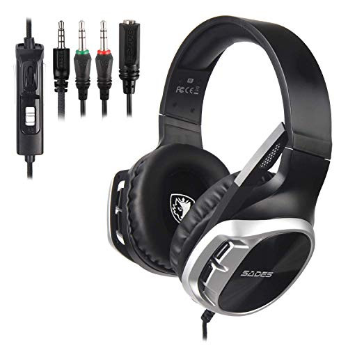 SADES R17 Gaming Headset For PS4 Controller,Xbox One,PC,Laptop,Mac,Tablet,Smartphone,Over Ear Noise-canceling Gaming headphones with Mic For Nintendo Switch Games(Black&Silver)