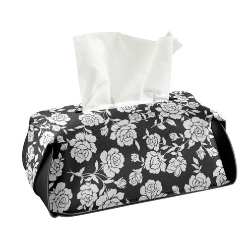 CaTaKu Black Rose Boho Tissue Box Holder,Tissue Box Cover Rectangle, PU Leather Kleenex Facial Tissue Cube Boxes for Car Bathroom Office