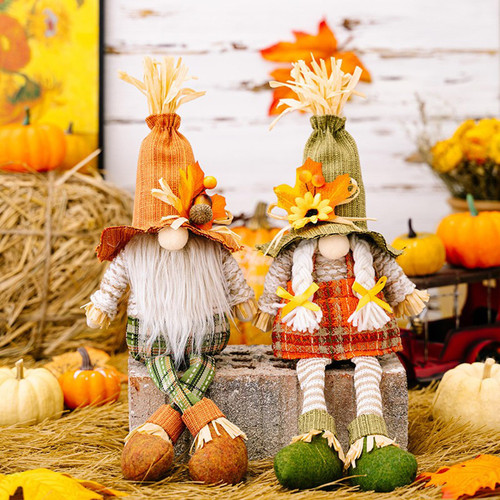 HPOSAN Thanksgiving Fall Decor Gnomes Plush Fall Decorations for Home 2PCS Decorations for Farmhouse Scandinavian Autumn Pumpkin Decor Harvest Holiday Party Gnomes Ornaments Fall Tiered Tray Decor