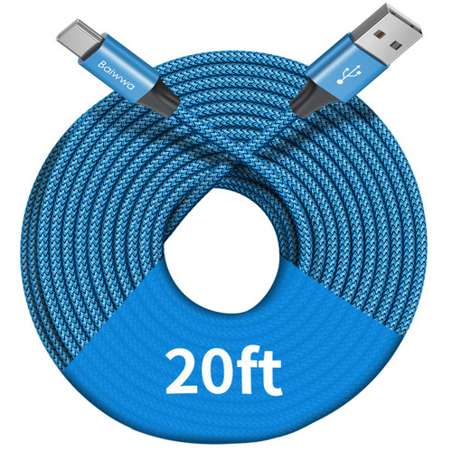 Baiwwa 20ft Extra Long USB C Cable, Premium Nylon Braided USB A to Type C Cable Charger Cord Compatible with Samsung Galaxy Note Tab, Moto, LG, Pixel and More USB C Smartphone & Tablet