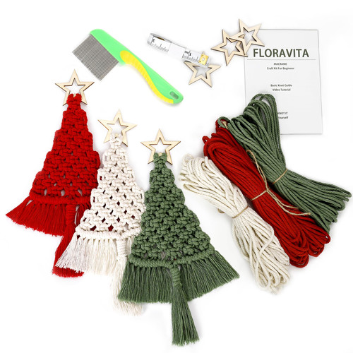 Macrame Christmas Tree Craft Kit for Beginners, Beginner Macrame Knot Starter Kit with Step-by-Step Video Tutorials, Beginner Macrame Kit for Adults Kids, Macrame Knot Kit for Beginners 3 Color Macrame Christmas Tree Craft Kit for Beginners, Beginner Macrame Knot Starter Kit with Step-by-Step Video Tutorials, Beginner Macrame Kit for Adults Kids, Macrame Knot Kit for Beginners 3 Color