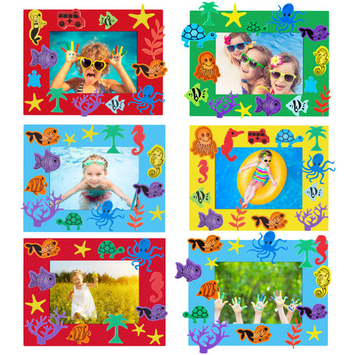 Summer Foam Picture Frame Craft Kits for Kids DIY Paper Picture Frame Craft Art Craft with Foam Stickers Home Classroom Activities Summer Party Favor Decoration(Sea Animals,246 Pieces)