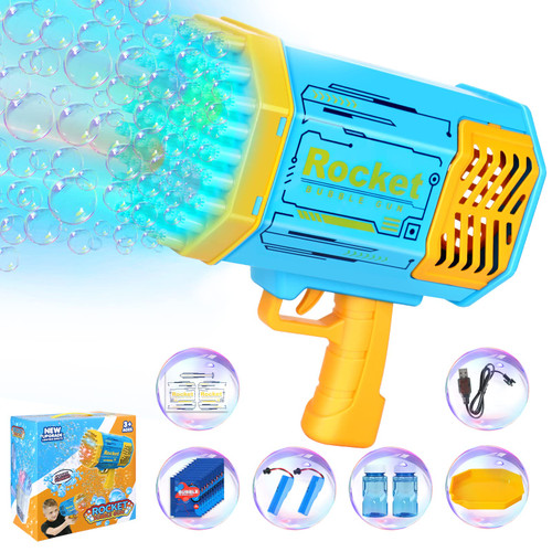 Bazooka Bubble Blaster Gun with 2 Batteries,Rocket Bubble Machine Blower,Birthday Gift for Boys Kids,Bubble Maker Toys for Party Wedding(Blue)
