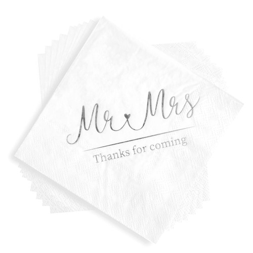 White and Silver Wedding Napkins for Reception Cocktail Napkins for Wedding Personalized Napkins for Weddings Mr and Mrs Cocktail Napkins Wedding Napkins Disposable - Pack of 100 Simple-Glee