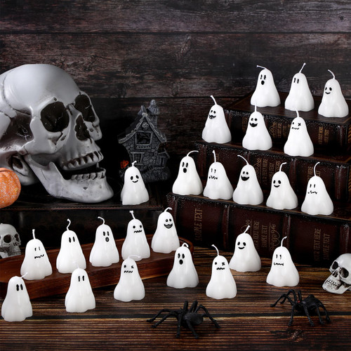 MTLEE 24 Pieces Halloween Ghost Candles Cute Ghost Scented Candle White Spooky Candles Halloween Decor Candles for Ghost Horror Decor Halloween Birthday Bedroom Table Decorations, 6 Styles(Ghost)