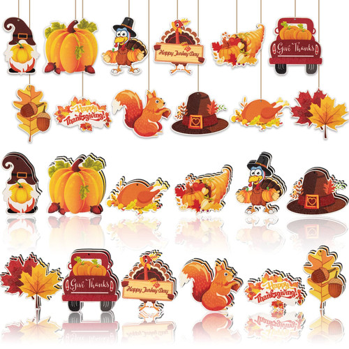 36Pcs Ornaments - Happy Thanksgiving Hanging Decorations Pumpkin Turkey Maple Leaves Acorn Squirrel Wooden Cutouts for Home Office Tree Decorations 36Pcs Ornaments - Happy Thanksgiving Hanging Decorations Pumpkin Turkey Maple Leaves Acorn Squirrel Wooden Cutouts for Home Office Tree Decorations