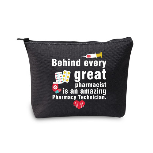 VAMSII Pharmacist Technician Gift Rx Pharmacy Tech Makeup Bag behind Great Pharmacist is Pharmacy Technician Zippered Pouch (Pharmacist Technician Makeup Bag)