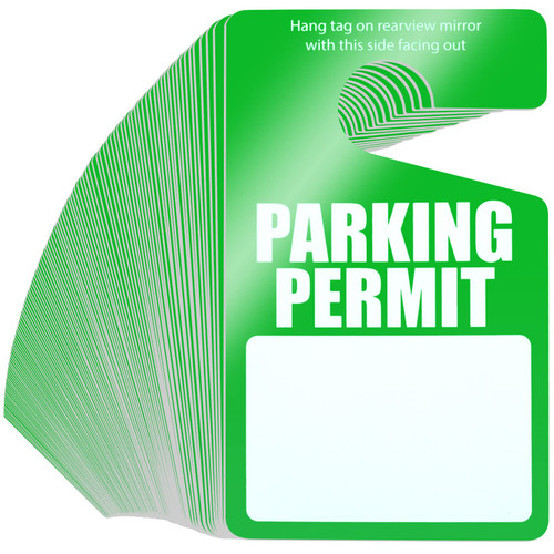 100 Pack Parking Permit Hang Tags Plastic Parking Placards PVC Hang Tag 3 x 5 Inch for Car Rear View Mirror (Green)