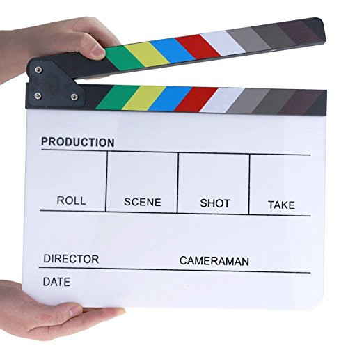 Professional Acrylic Clapper Board Slate 9.6x11.7"/25x30cm With Color Sticks For TV Film Home Movie Action Scene Director Film Clapboard, White