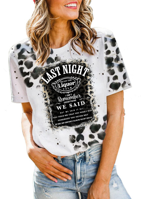 Last Night Shirts for Women Rodeo Bleached T-Shirt Vintage Leopard Graphic Cowboy Shirts Country Music Cowgirl Tops (Large, As Shown)