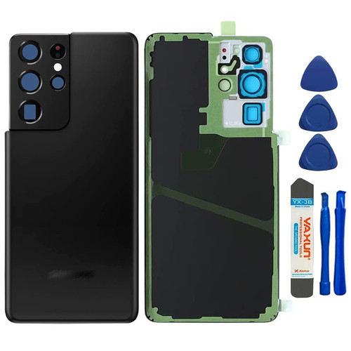 Galaxy S21 Ultra Back Glass Cover Replacement for Samsung Galaxy S21 Ultra 5G SM-G998U All Carriers Housing Door with Camera Glass Lens and Pre-Install Tapes + Tool Kits (Phantom Black)