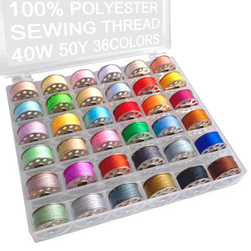 36Pcs Bobbins and Sewing Threads with Plastic Bobbin Case for Multiple Sewing Machine, Pre-Wound Bobbins Set (Metal Bobbins)