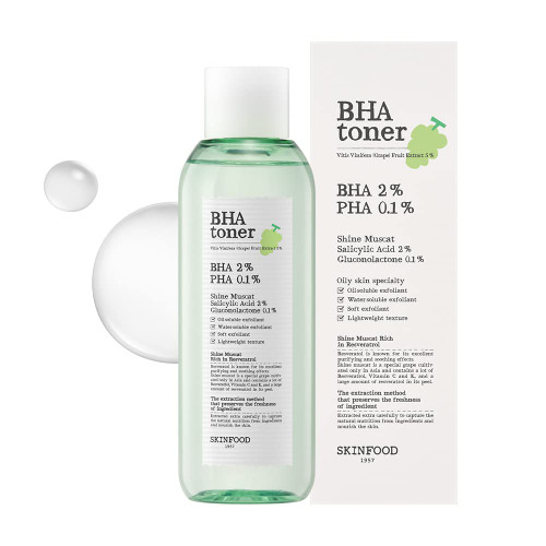 SKINFOOD Shine Muscat BHA Toner 6.76 fl.oz (200ml), 2% BHA Salicylic Acid & 0.1% PHA Gluconolactone Facial Exfoliant for Clogged Pores, Hydration Boosting, Smooth Skin SKINFOOD Shine Muscat BHA Toner 6.76 fl.oz (200ml), 2% BHA Salicylic Acid & 0.1% PHA Gluconolactone Facial Exfoliant for Clogged Pores, Hydration Boosting, Smooth Skin