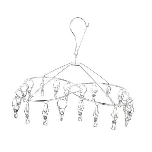 FONDOTIN 1pc Drying Rack Balcony Laundry Drying Hanger Foldable Laundry Hanger Laundry Hanger Clips Clip and drip Hanger Folding Hangers Socks Clips Stainless Steel Travel Dryer Metal