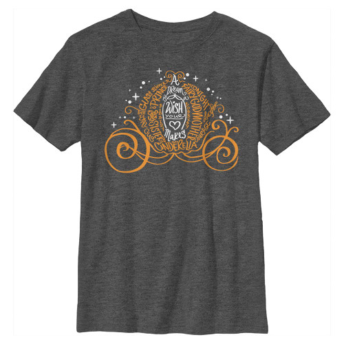 Disney Princess Pumpkin Cinderella Boy's Crew Tee, Charcoal Heather, X-Small