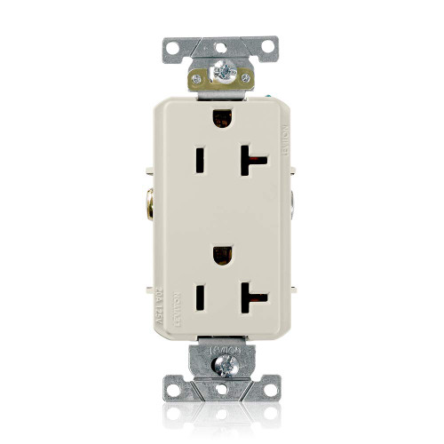 Leviton 16352-T 20-Amp, 125-Volt, Decora Plus Duplex Receptacle, Straight Blade, Commercial Grade, Self Grounding, Light Almond