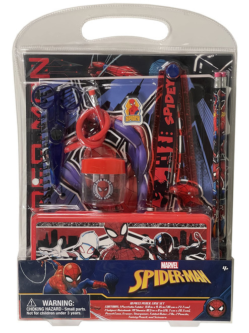 Spiderman Kids School Supplies Set with Hard Pencil Case, Notebook, Pencils, Folders - 10 Pc. Set