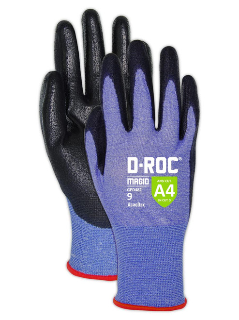 MAGID D-ROC AeroDex Extremely Lightweight Cut Resistant Work Gloves with Polyurethane Palm Coating Size 9/L (1 Pair),Blue/Black