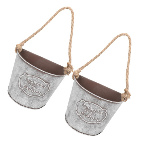 Yardwe 2pcs Home Decor Plant pots Indoor Hanging Basket Flower Pot Indoor Plant Pot Retro Decor Flower vase Metal Hanging Planters Rustic Metal Flower Bucket Iron Flower Container Chic