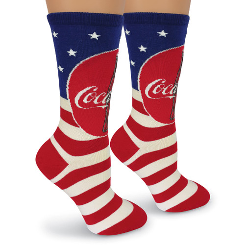 Collections Etc Men's Crew Socks Americana Coca Cola