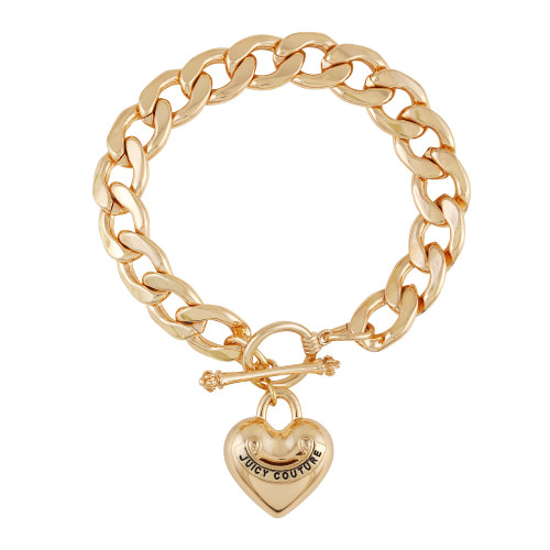 Juicy Couture Goldtone Thick Chain Heart Charm Toggle Bracelet