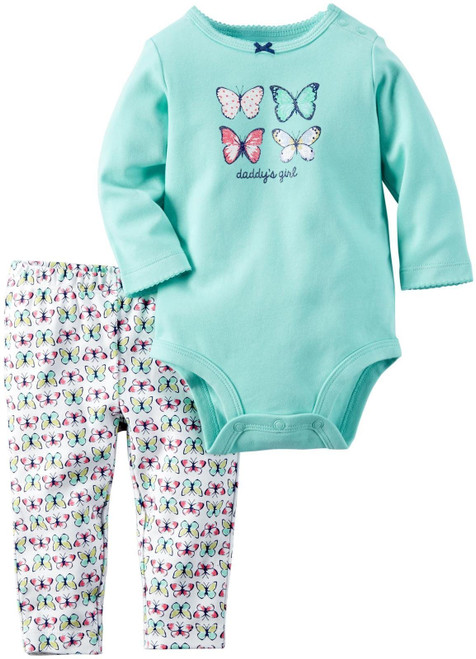 Carter's Baby Girls' Bodysuit Pant Sets 121g810, Mint Butterfly, 24 Months