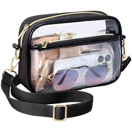 PACKISM Clear Bag Stadium Approved - Clear Purses for Women Stadium Crossbody Bag with Adjustable Strap for Concert Sports Events Game Day Festivals, Black