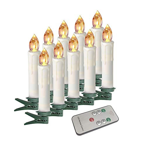 Houdlee LED Flameless Taper Candles with Remote Control and Removable Clips,Flickering 4 Inches Birthday Candles,Set of 10 Warm White Candle for Christmas, Chandelier, Mini Wedding Taper Candles