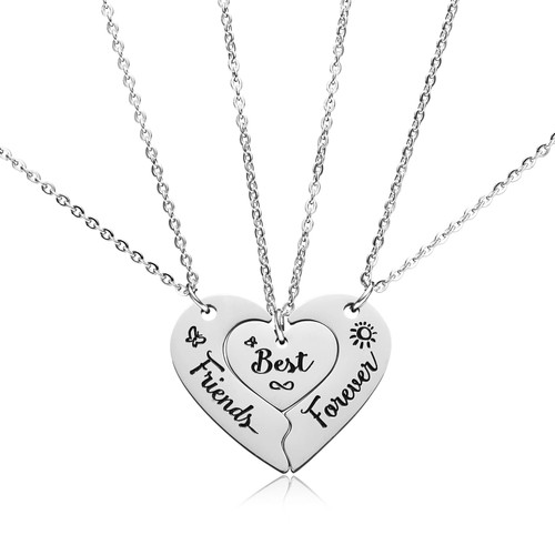 Easyski BFF 3 Friendship Necklace Gift for Sisters Best Friends Forever Charm Matching 3 Split Heart Necklace Birthday Graduation Jewelry Gifts for Women teen Girls