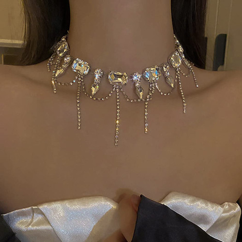 Jeairts Rhinestone Necklace Silver Crystal Choker Glitter Tassel Prom Necklace Full Crystal Necklaces Jewelry for Women and Girls Jeairts Rhinestone Necklace Silver Crystal Choker Glitter Tassel Prom Necklace Full Crystal Necklaces Jewelry for Women and Girls