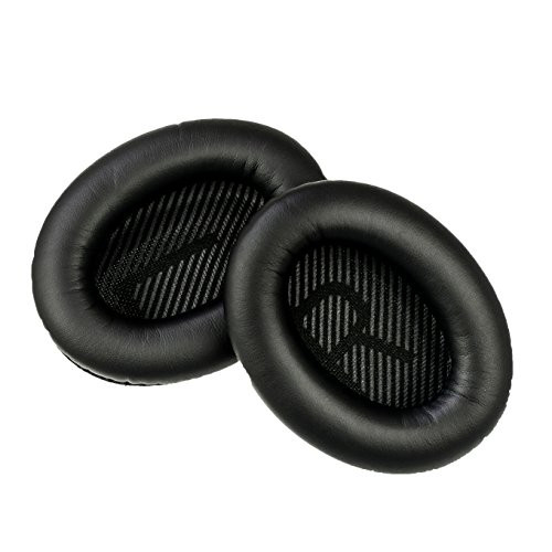 Replacement Ear Cushions for Bose Quiet Comfort 35 (QC35) and QuietComfort 35 II (QC35 II) Headphones. Complete with QC35 Shaped Scrims with 'L and R' Lettering (QC35/QC35 II Ear Pads, Black)