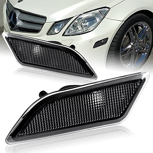 Q1-TECH, Clear Lens Amber LED Front Side Marker Lamp Housings, Compatible With 2010 - 2013 Mercedes Benz W212 E-Class E300 / E350 / E550 / E63 AMG , Replace OEM Sidemarkers Turn Signal (W/O LED)