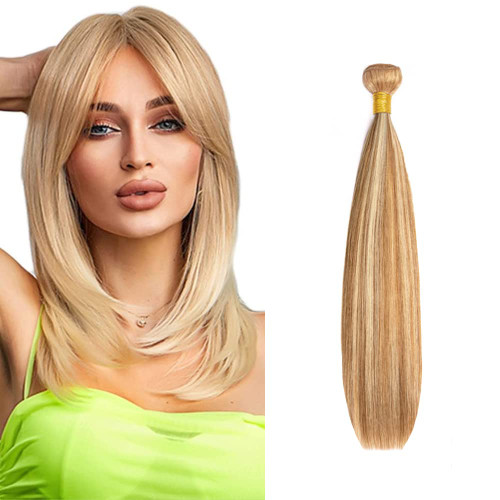 Honey Blonde Bundles Human Hair 613 Bundles Blonde Straight Human Hair Bundles 8 inch Single Bundle P27/613 Human Hair Bundles Double Weft Hair Weave